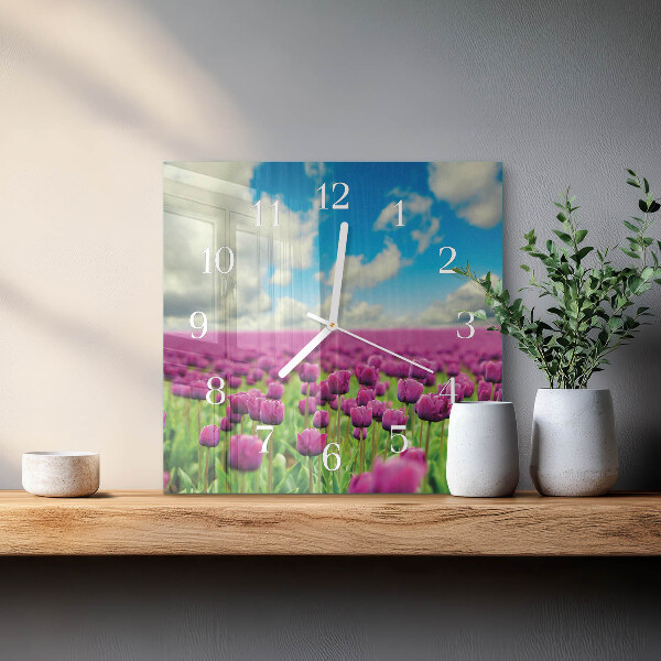 Reloj cuadrado tulipanes