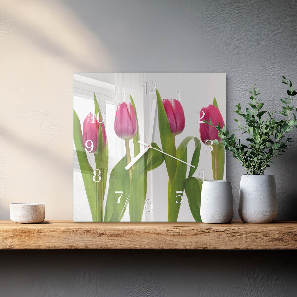 Reloj cuadrado tulipanes