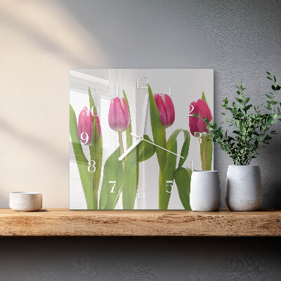 Reloj cuadrado tulipanes