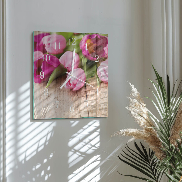 Reloj cuadrado tulipanes