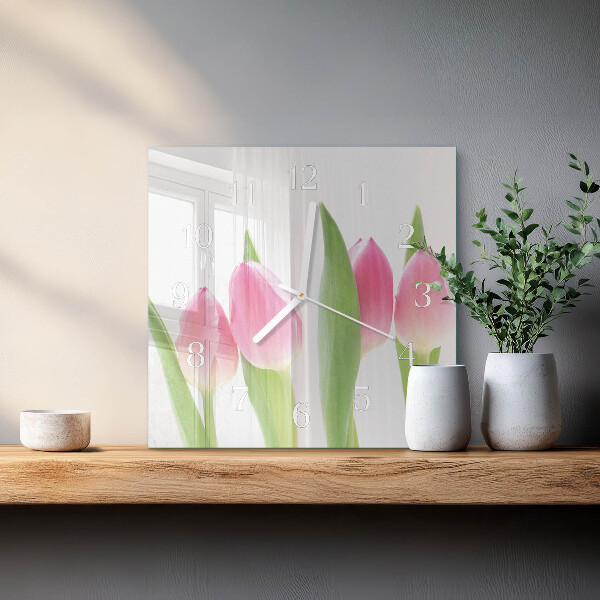 Reloj cuadrado tulipanes