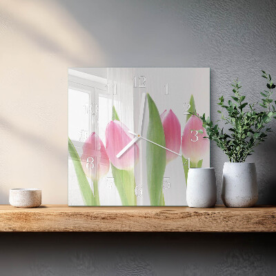 Reloj cuadrado tulipanes