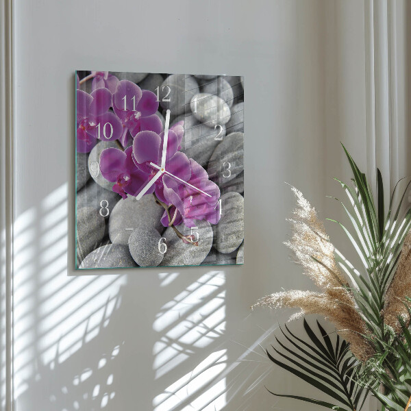 Reloj cuadrado Piedras de orquídeas