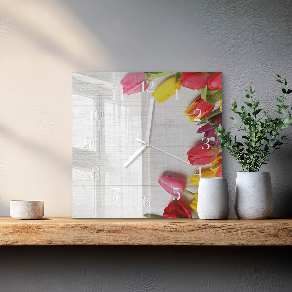 Reloj cuadrado tulipanes