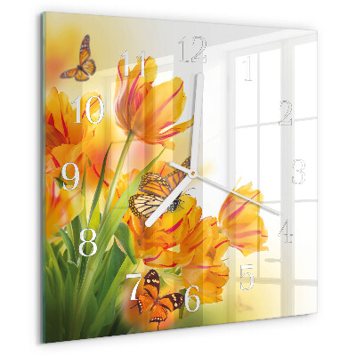 Reloj cuadrado tulipanes