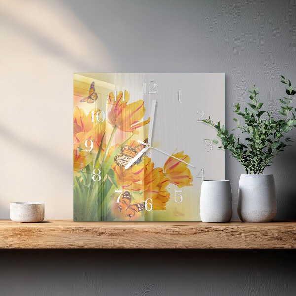 Reloj cuadrado tulipanes