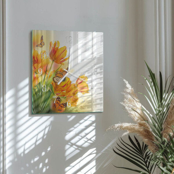 Reloj cuadrado tulipanes