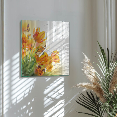 Reloj cuadrado tulipanes