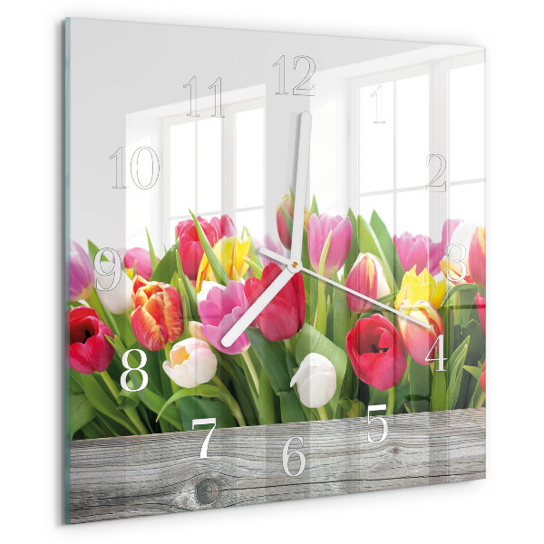 Reloj cuadrado tulipanes