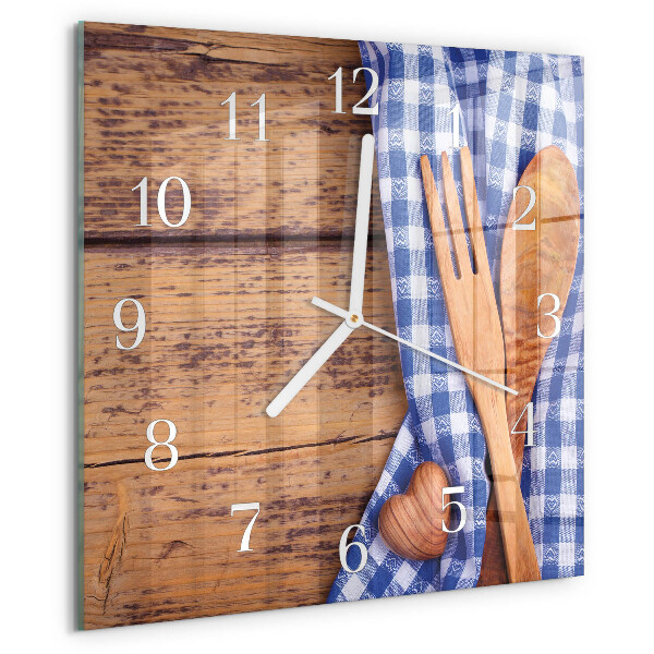 Reloj cuadrado Madera y cubertería