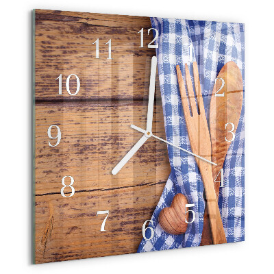 Reloj cuadrado Madera y cubertería