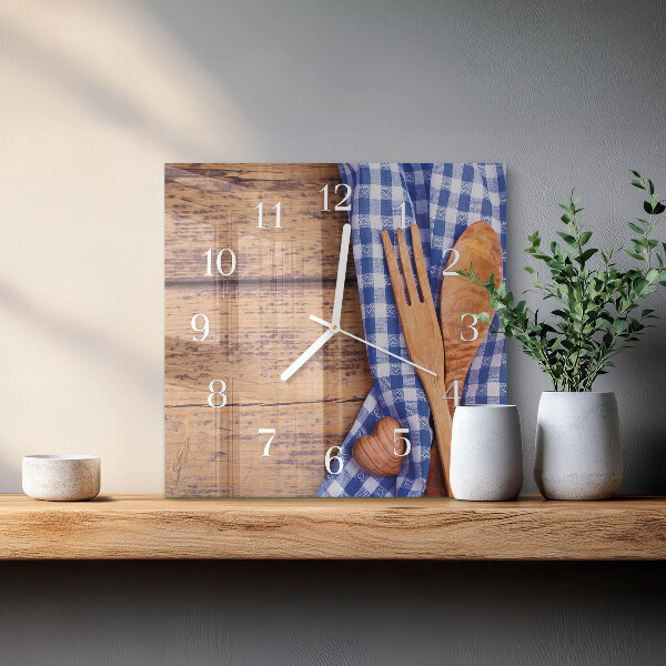 Reloj cuadrado Madera y cubertería