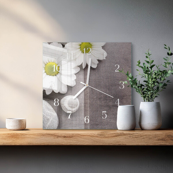 Reloj cuadrado Flores y piedras