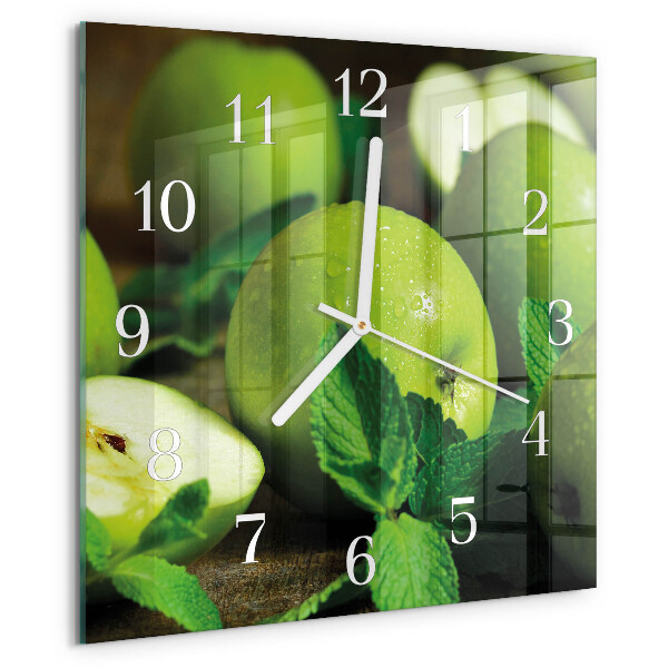 Reloj cuadrado manzanas verdes