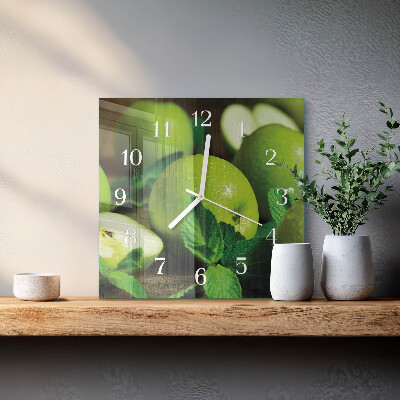 Reloj cuadrado manzanas verdes