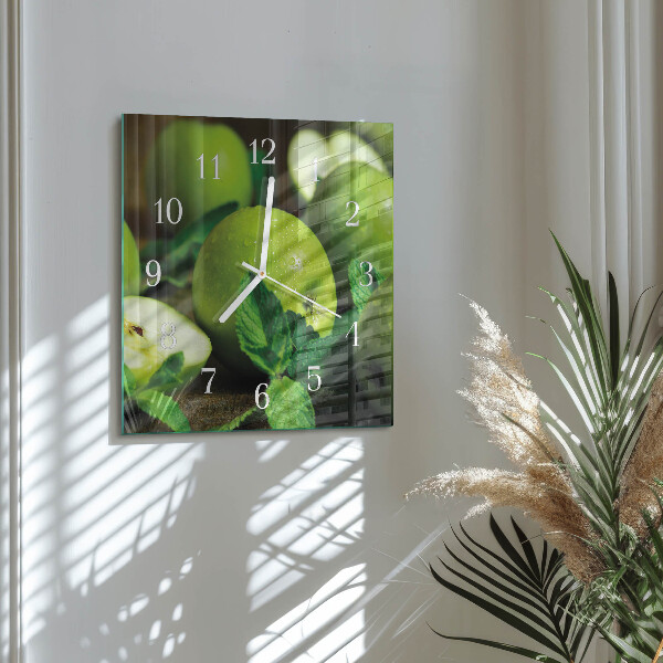 Reloj cuadrado manzanas verdes