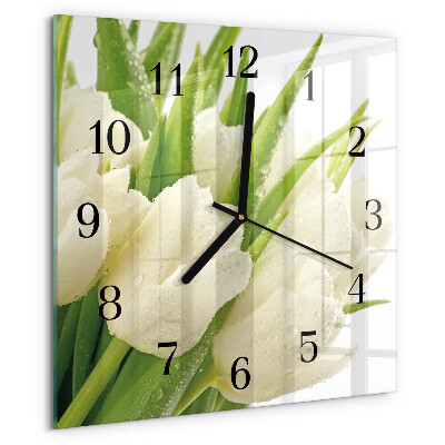 Reloj de vidrio tulipanes