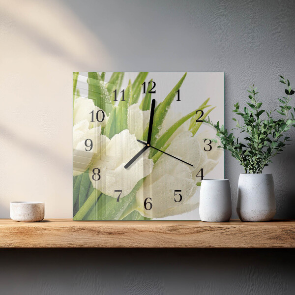 Reloj de vidrio tulipanes