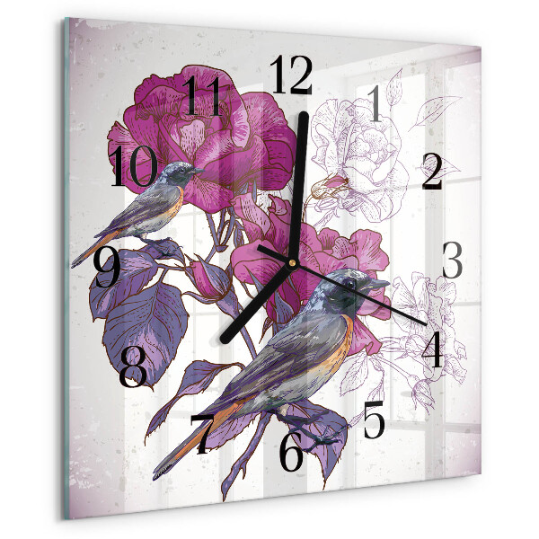 Reloj de vidrio Pájaros Flores