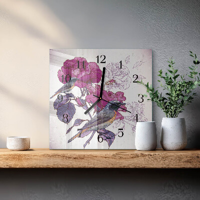 Reloj de vidrio Pájaros Flores