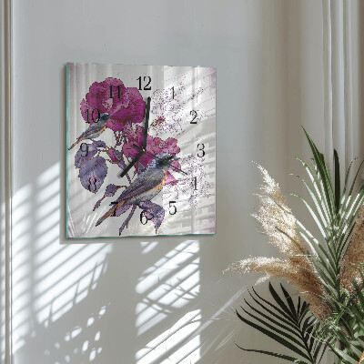 Reloj de vidrio Pájaros Flores