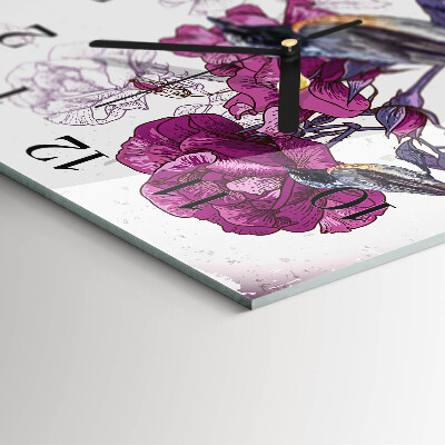 Reloj de vidrio Pájaros Flores