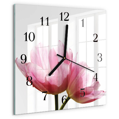 Reloj de vidrio tulipanes