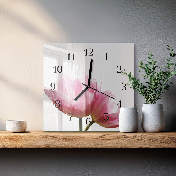 Reloj de vidrio tulipanes