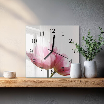Reloj de vidrio tulipanes