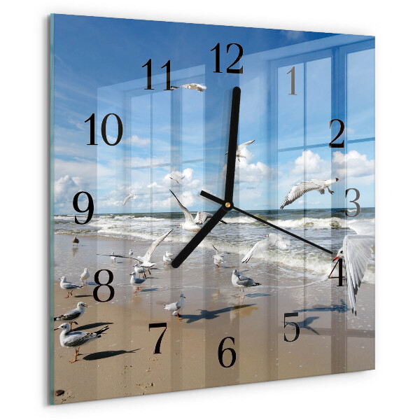 Reloj de vidrio Gaviotas en la playa