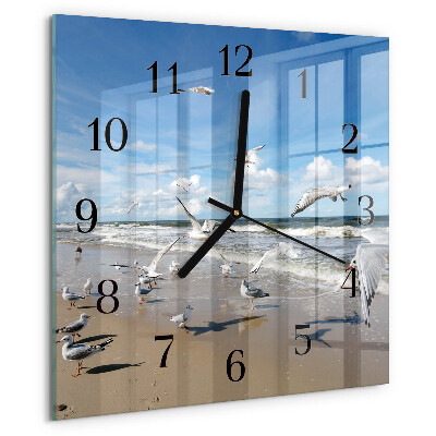 Reloj de vidrio Gaviotas en la playa