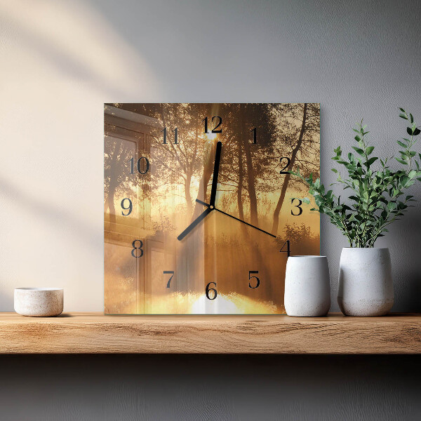 Reloj de vidrio Árboles Niebla