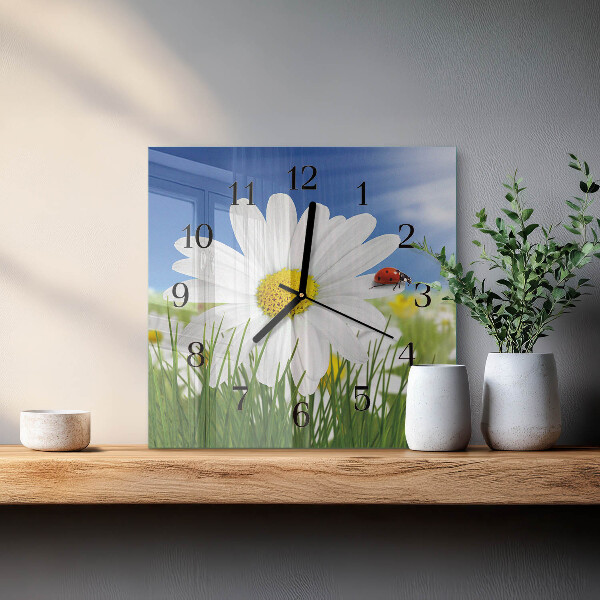 Reloj de vidrio Flor y mariquita