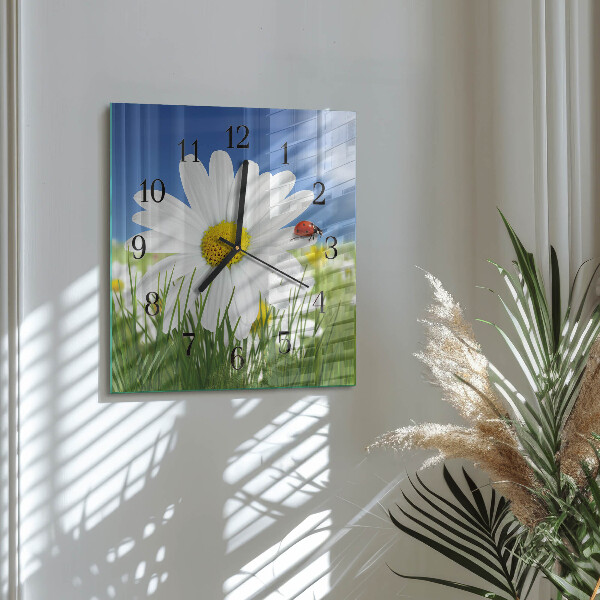Reloj de vidrio Flor y mariquita