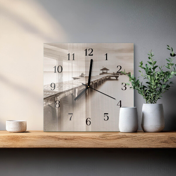 Reloj de vidrio Puente de madera