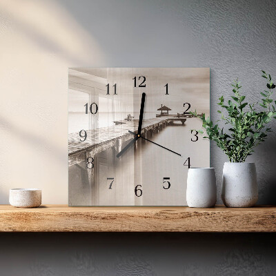Reloj de vidrio Puente de madera