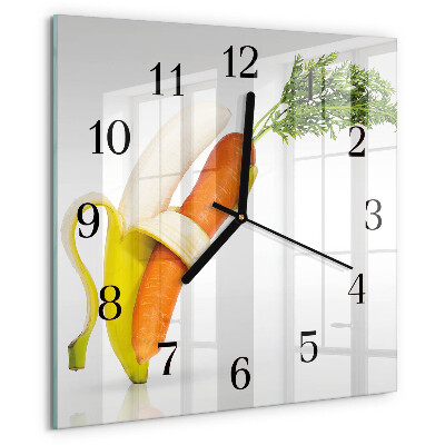 Reloj de vidrio Zanahorias y plátanos