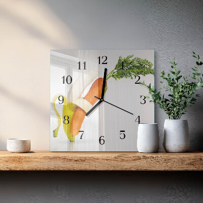 Reloj de vidrio Zanahorias y plátanos