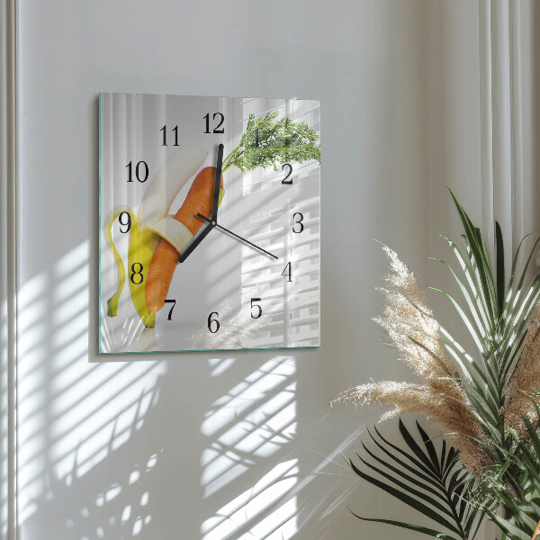 Reloj de vidrio Zanahorias y plátanos