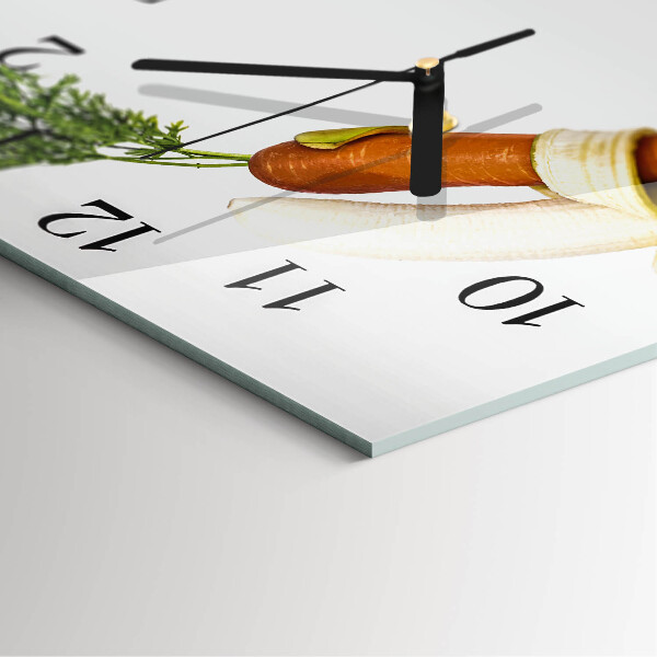 Reloj de vidrio Zanahorias y plátanos