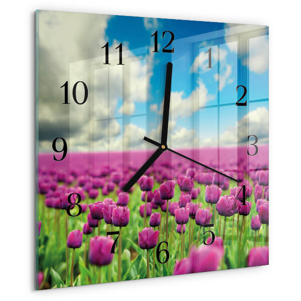 Reloj de vidrio tulipanes