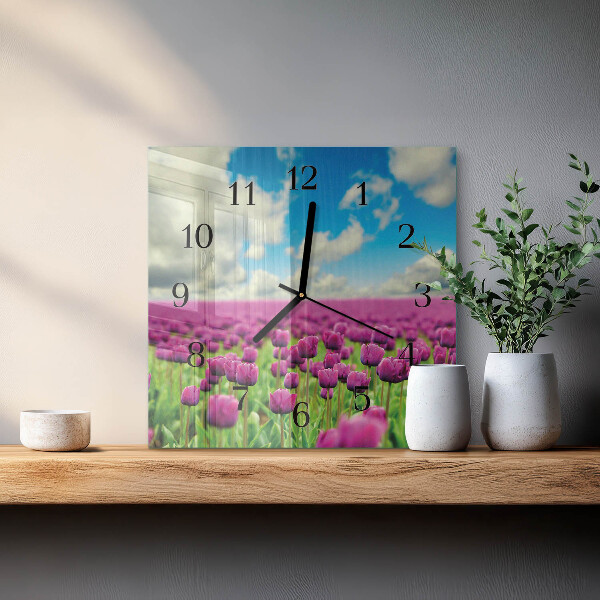 Reloj de vidrio tulipanes