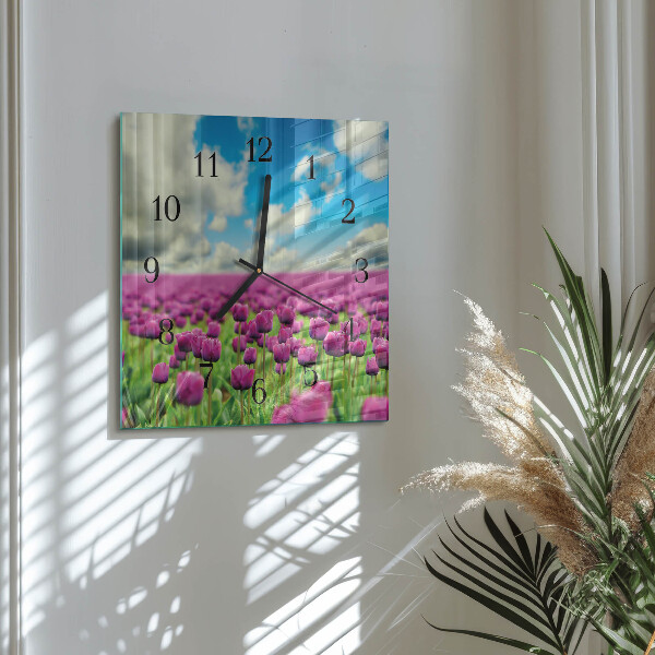 Reloj de vidrio tulipanes