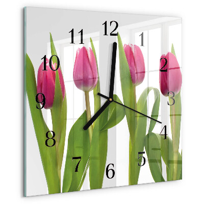 Reloj de vidrio tulipanes