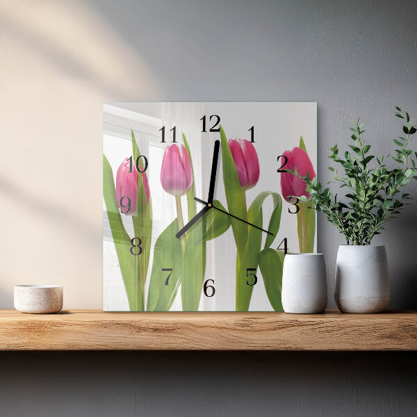 Reloj de vidrio tulipanes