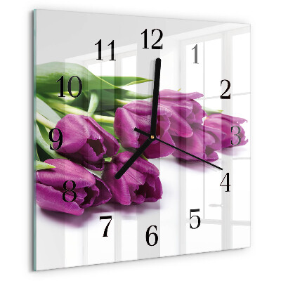 Reloj de vidrio tulipanes