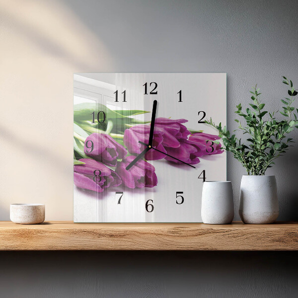 Reloj de vidrio tulipanes