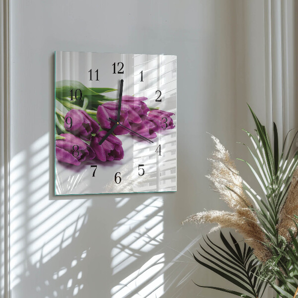 Reloj de vidrio tulipanes