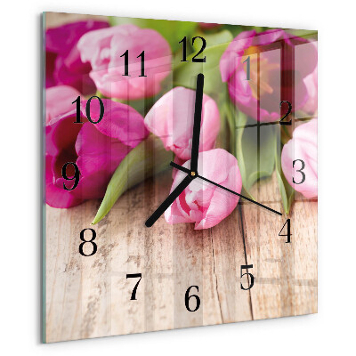 Reloj de vidrio tulipanes