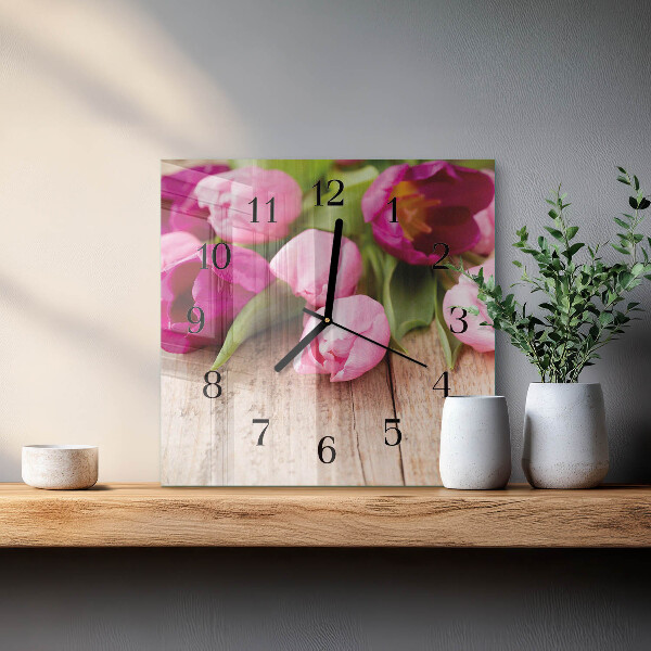 Reloj de vidrio tulipanes